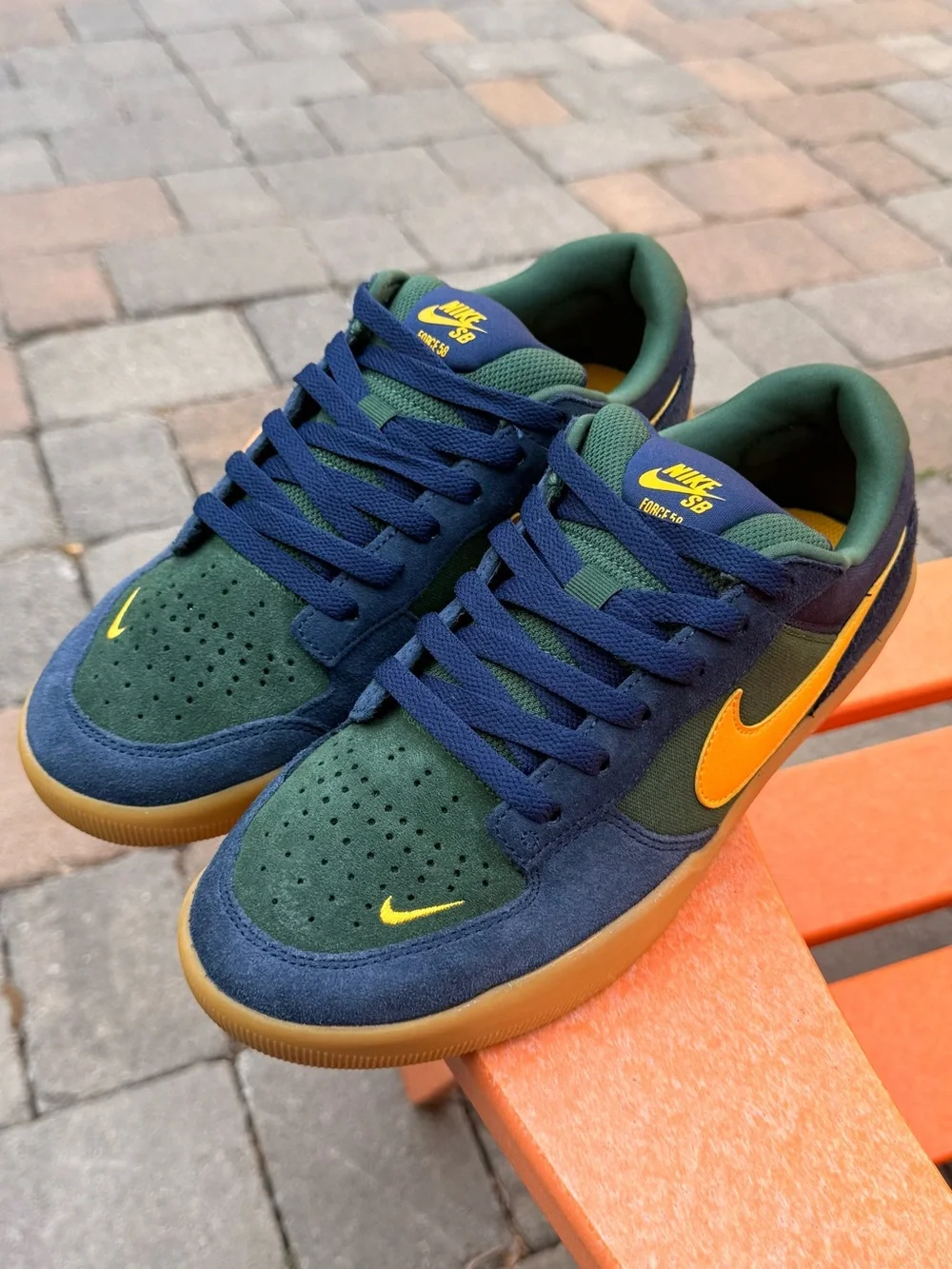 Men’s Nike SB Force 58 Skateboard Shoes Navy Brown Gold US Size 8.5 (DV5477-402)
